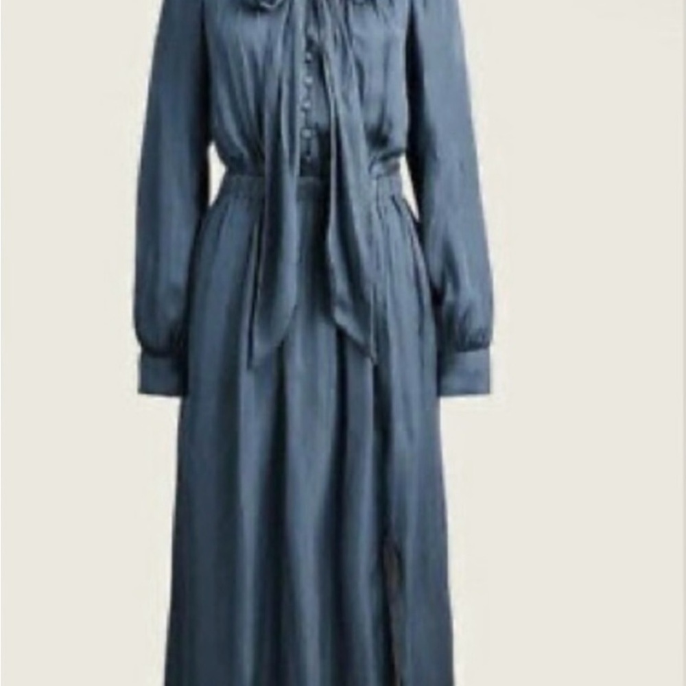 J. Crew Long Sleeve Featherweight Satin Tie Neck Dress Size L